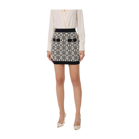 Elisabetta Franchi Gonna corta Minigonna Donna con logo jacquard Panna nero - Francavilla Moda
